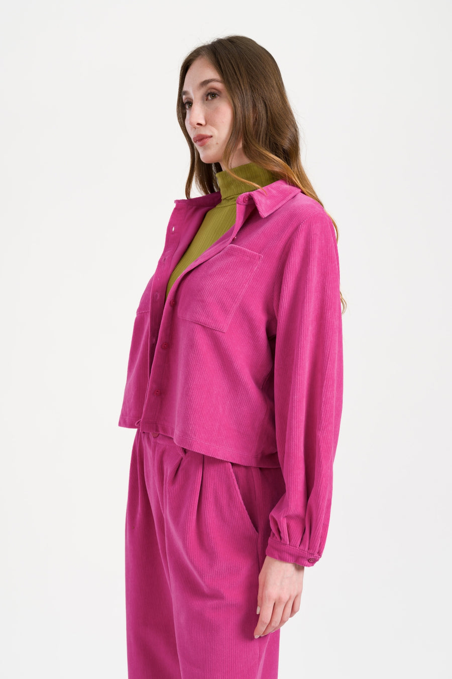 Abby Overshirt Rib Velour | Fuchsia Red