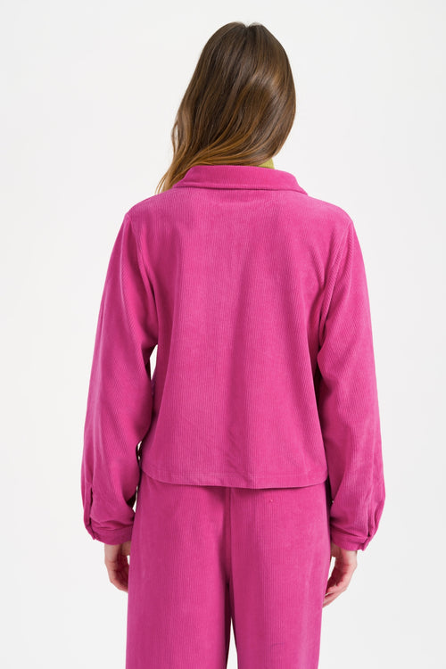 Abby Overshirt Rib Velour | Fuchsia Red