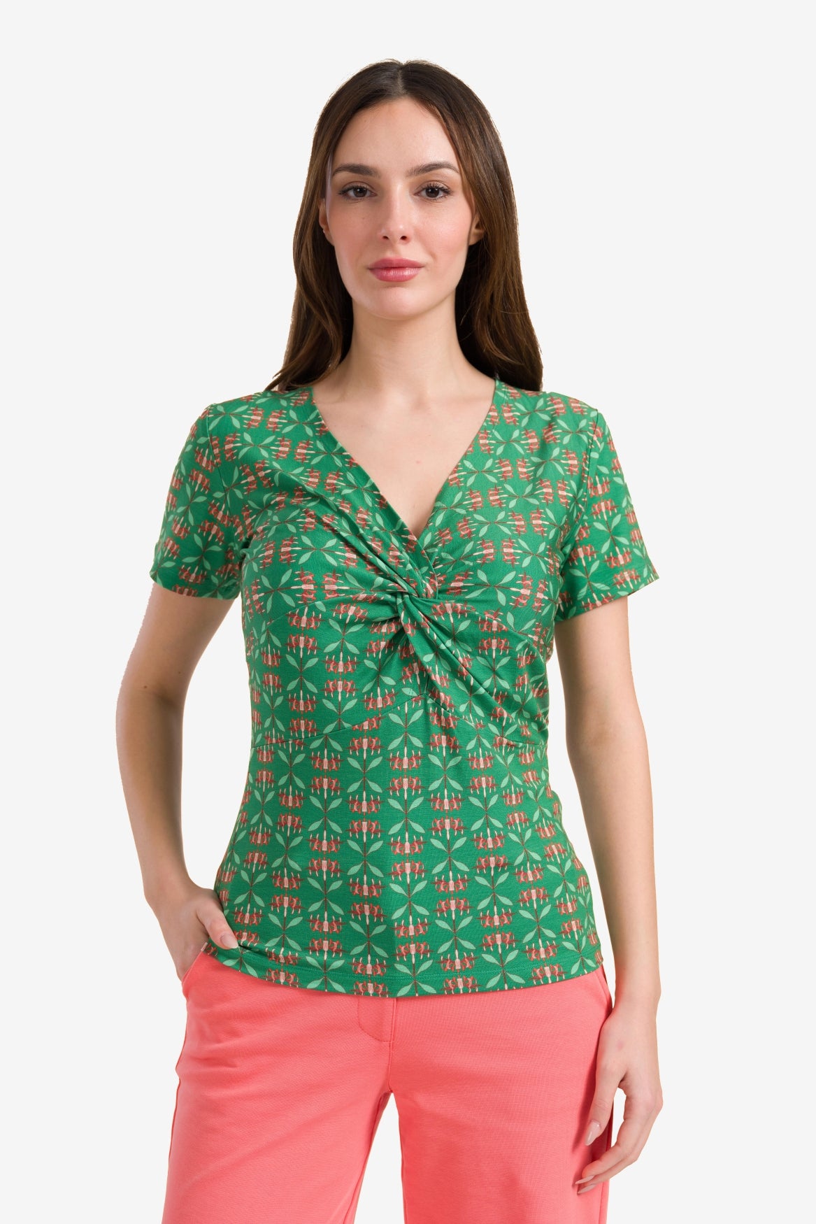Angela top short sleeve | Green Flower