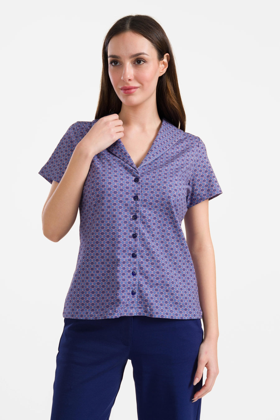 Iris blouse short sleeve | Small Blue Flower