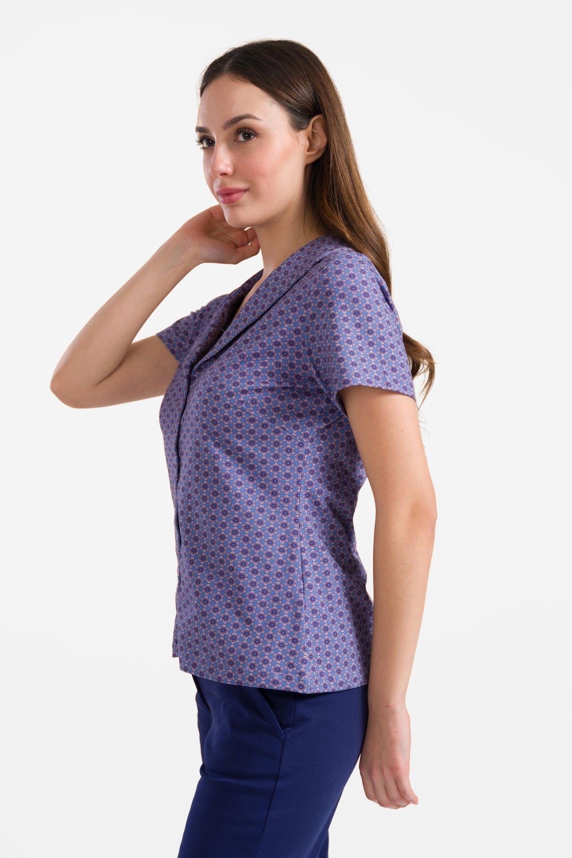 Iris blouse short sleeve | Small Blue Flower
