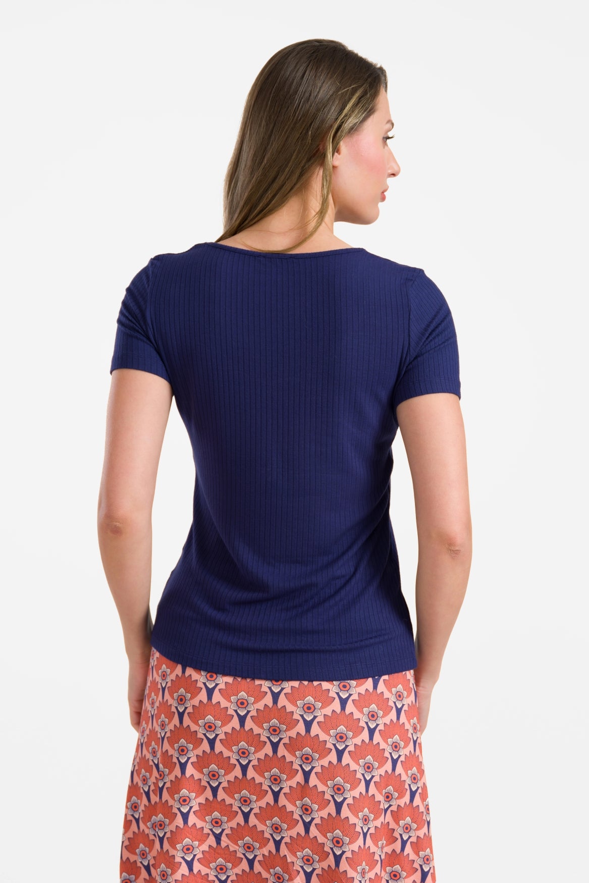 Ella t-shirt short sleeve | Rib Navy
