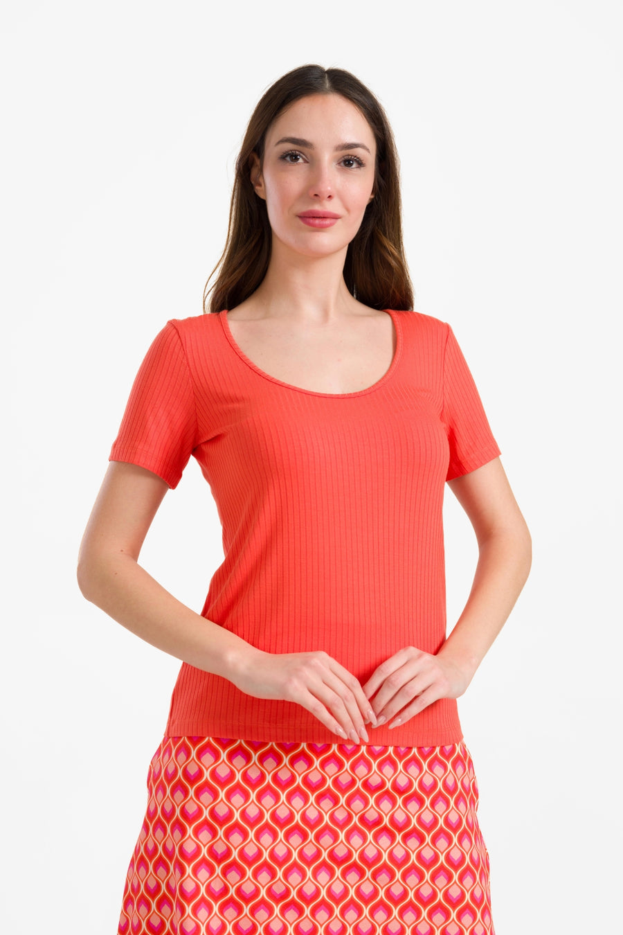 Ella t-shirt short sleeve | Rib Orange Red