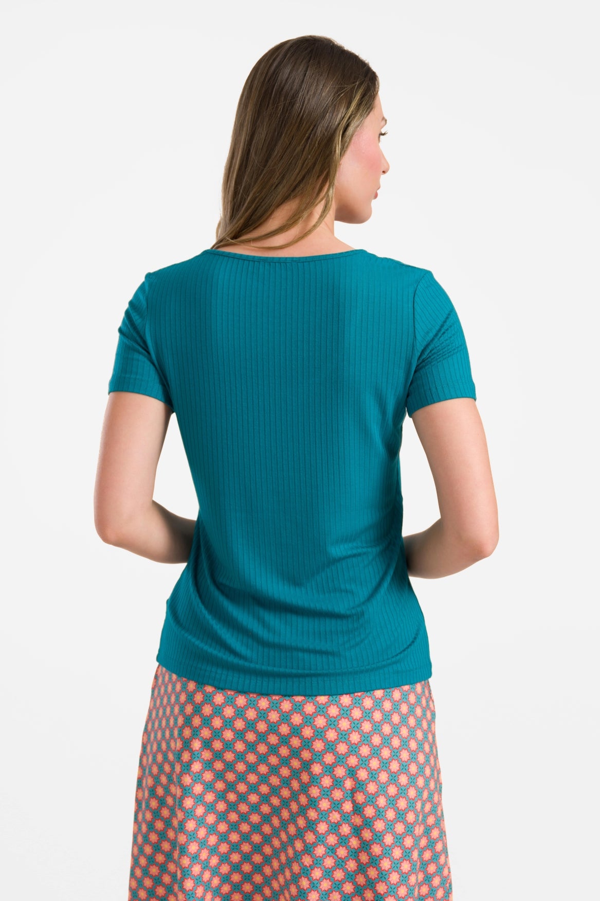 Ella t-shirt short sleeve | Rib Petrol Blue