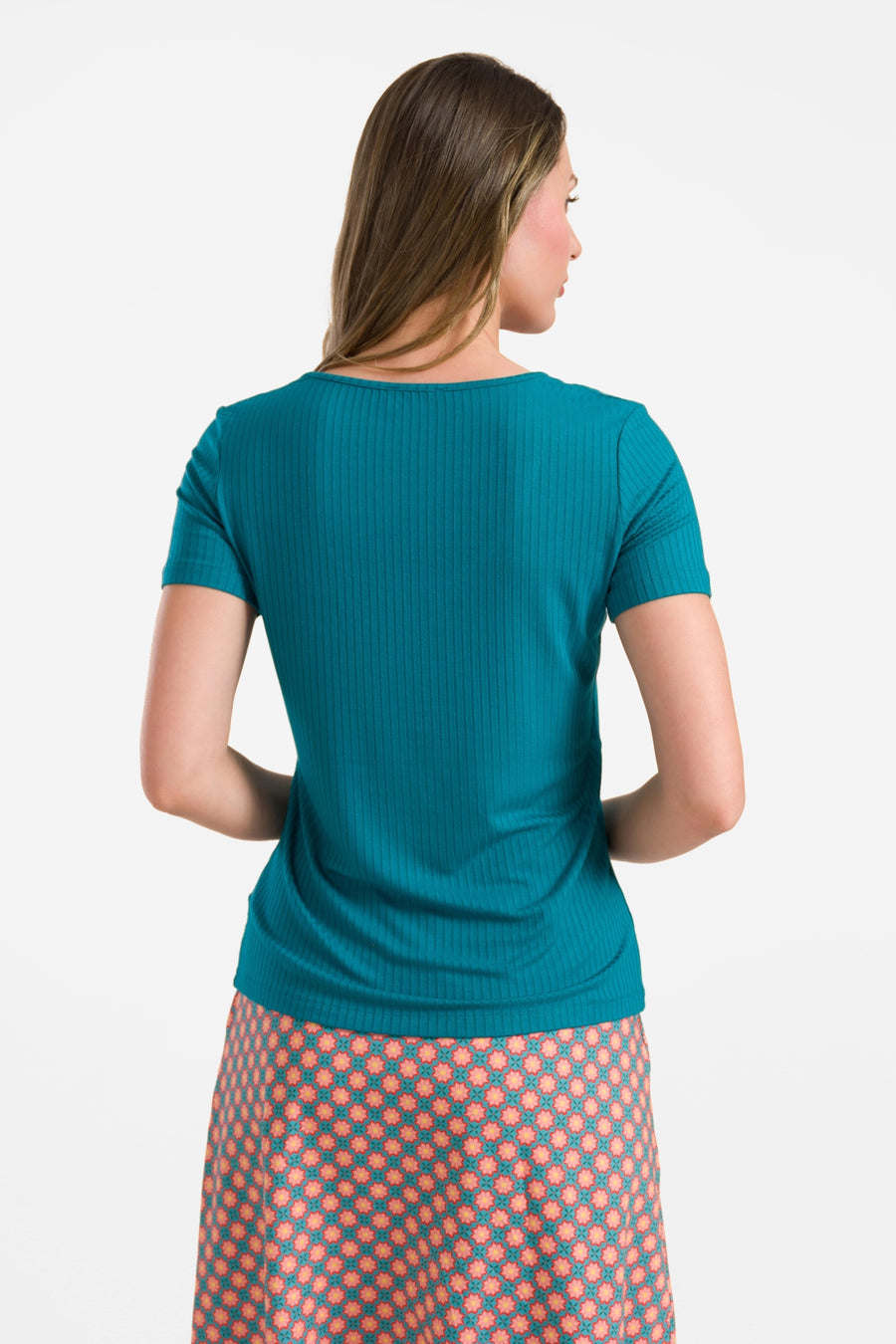 Ella t-shirt short sleeve | Rib Petrol Blue