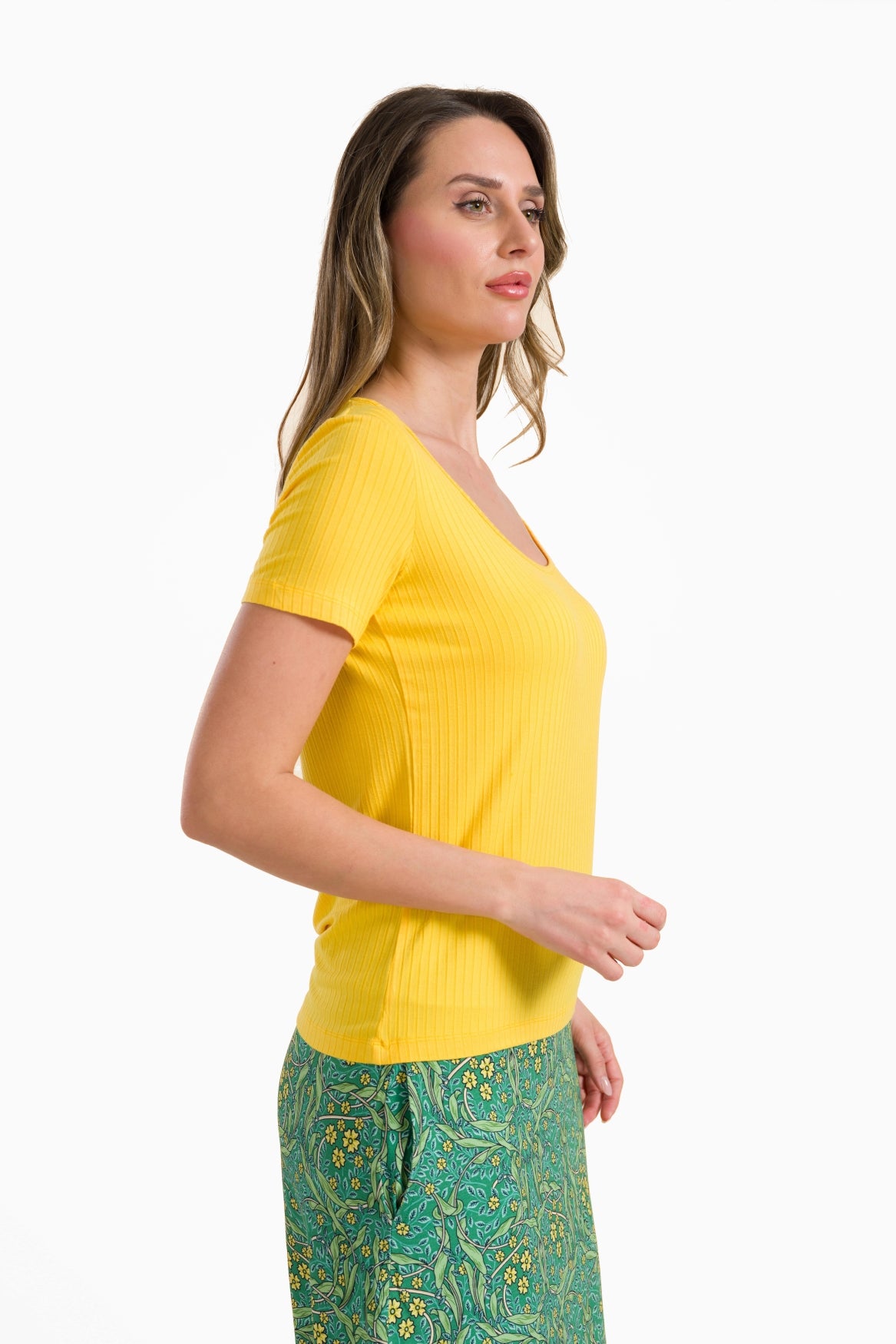 Ella t-shirt short sleeve | Rib Yellow