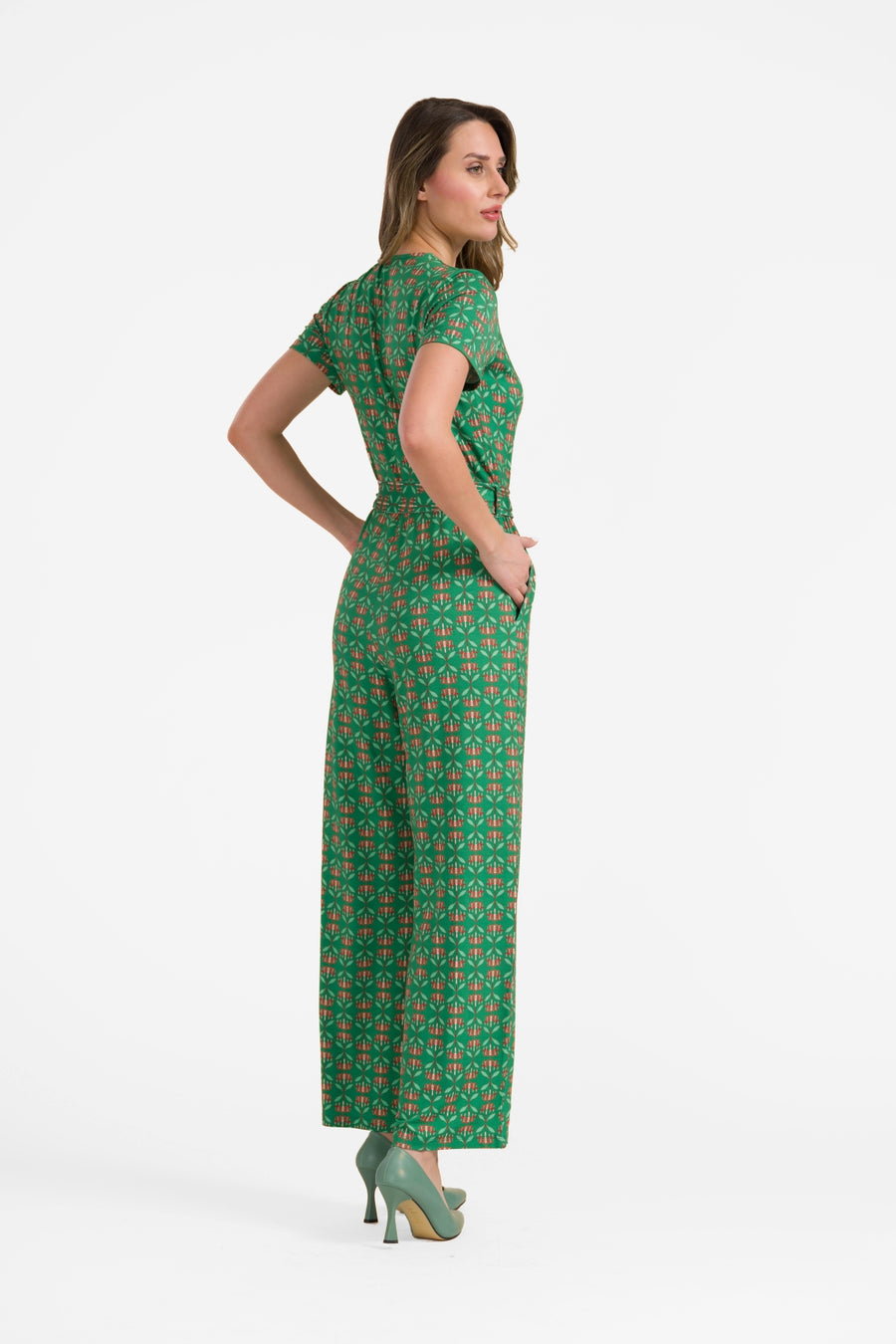 Diana Jumpsuit short sleeve | Green Flower