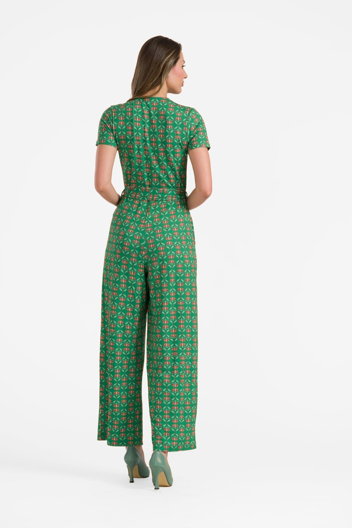 Diana Jumpsuit short sleeve | Green Flower