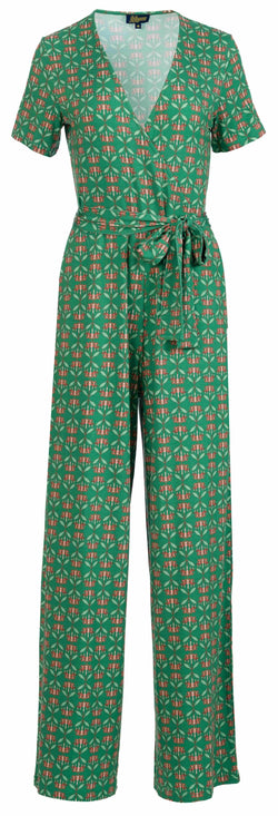 Diana Jumpsuit short sleeve | Green Flower