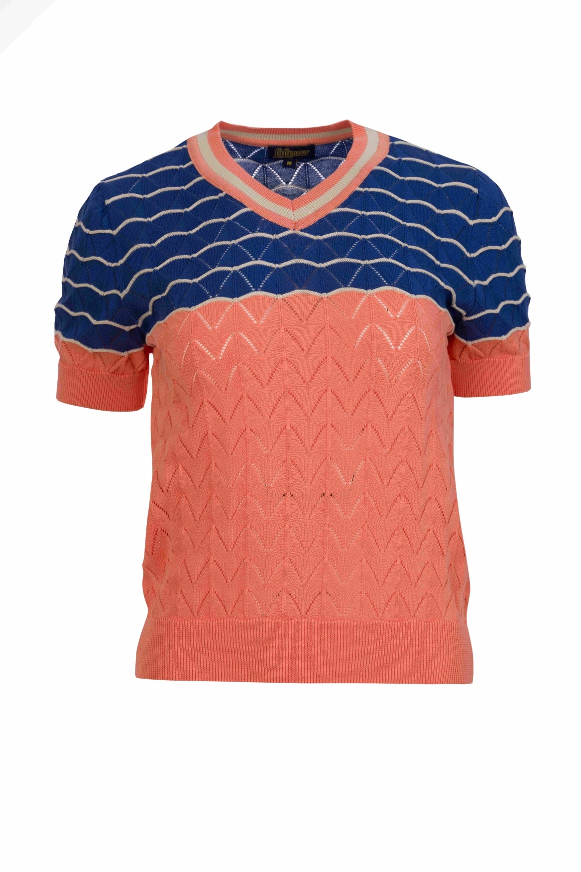 Knitted sweater V-neck short sleeve | Salmon