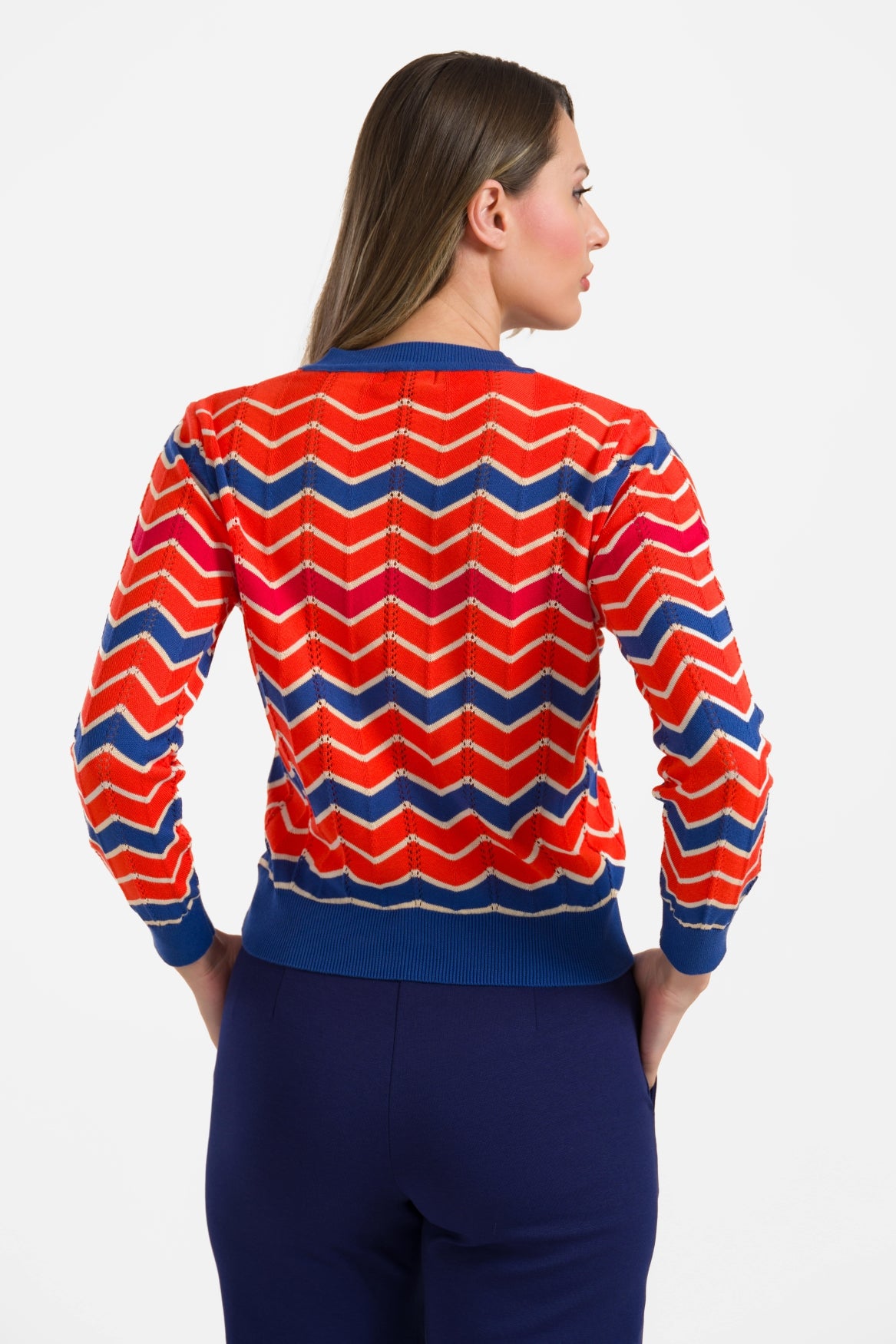 Knitted sweater V-neck long sleeve | Coral