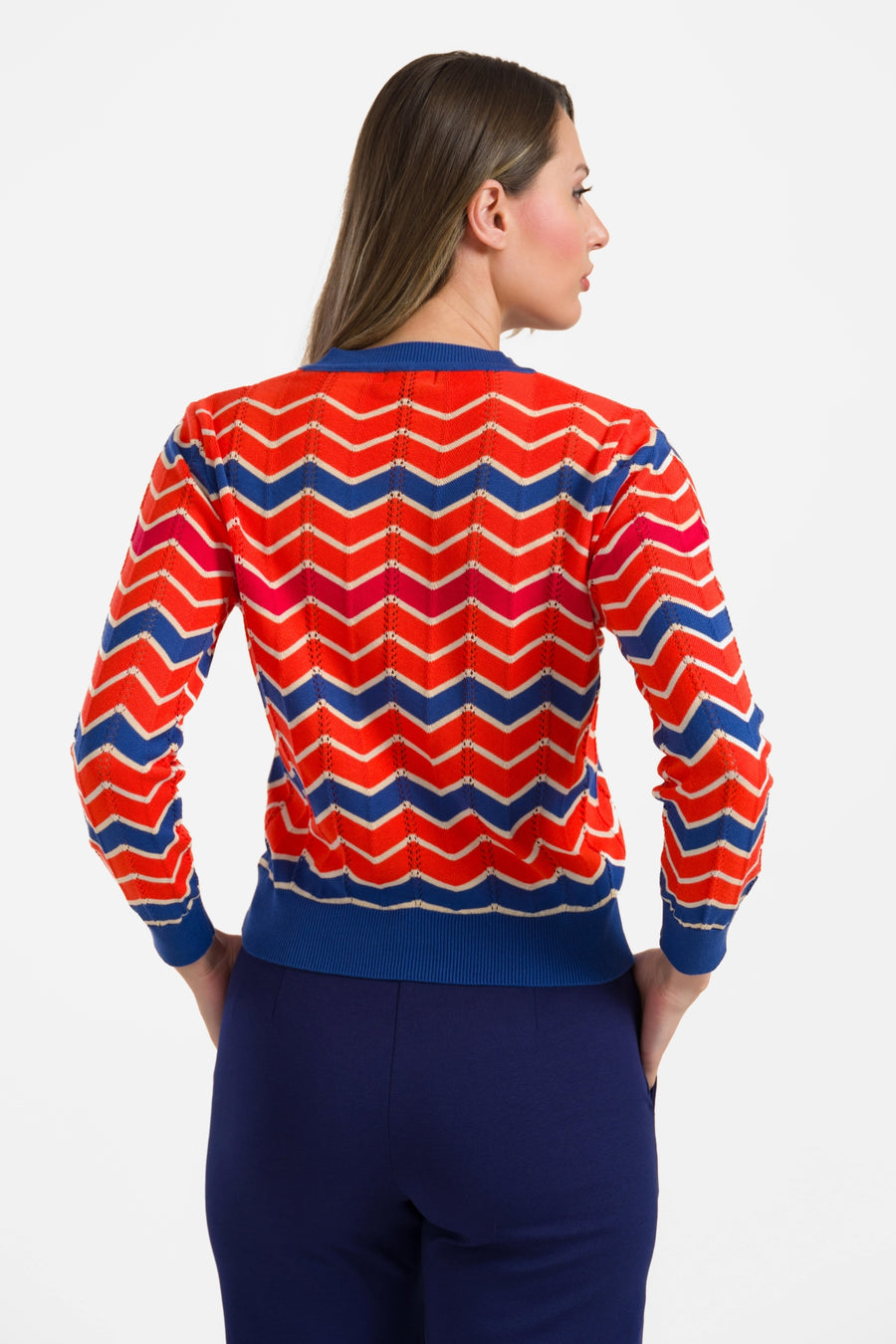 Knitted sweater V-neck long sleeve | Coral