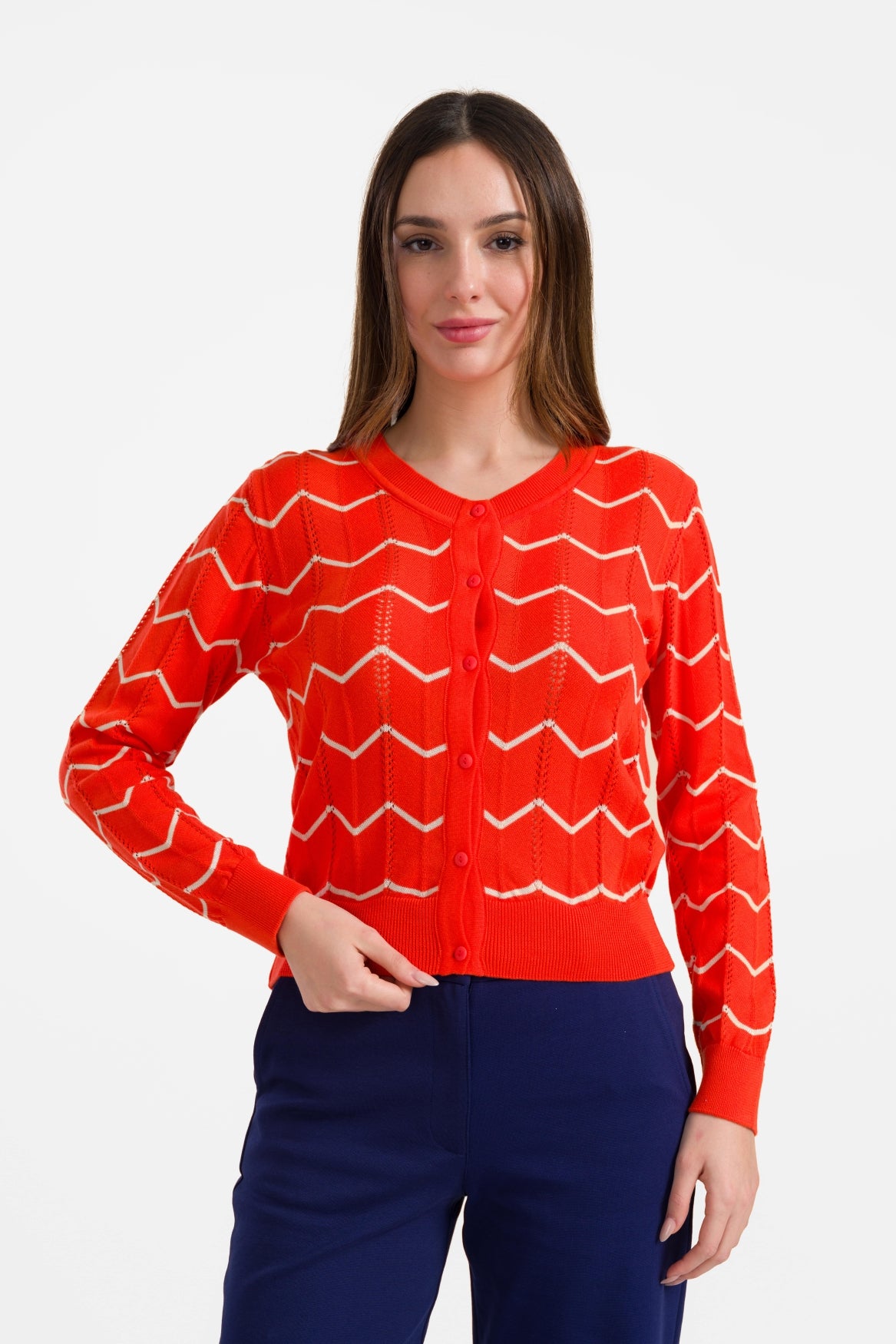 Knitted cardigan long sleeve | Red