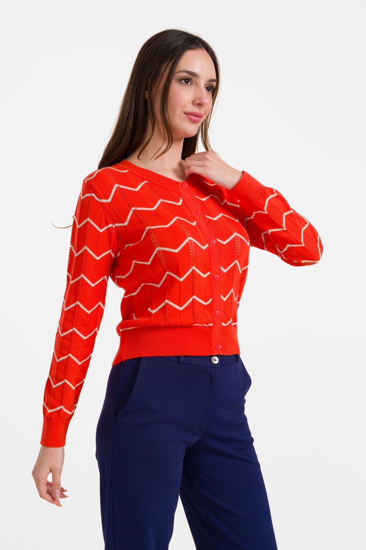 Knitted cardigan long sleeve | Red