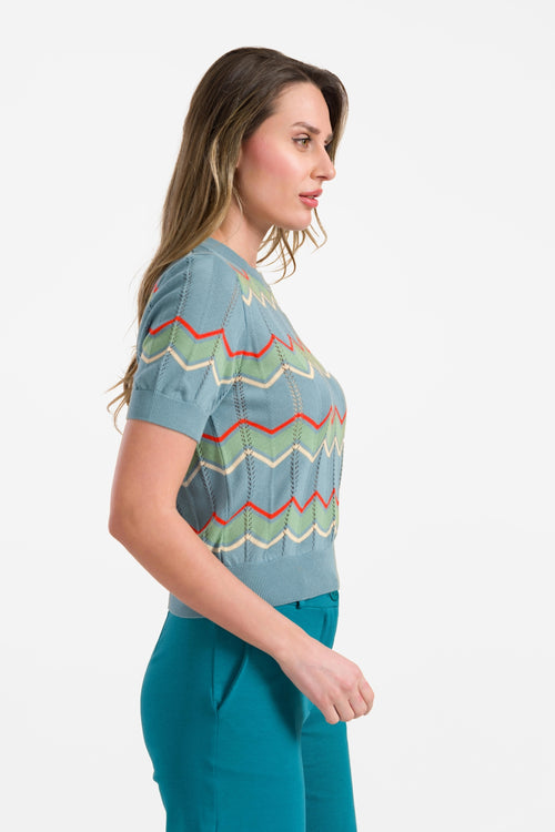 Knitted sweater round neck short sleeve | Teal