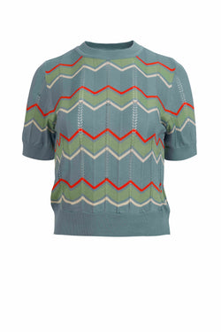 Knitted sweater round neck short sleeve | Teal