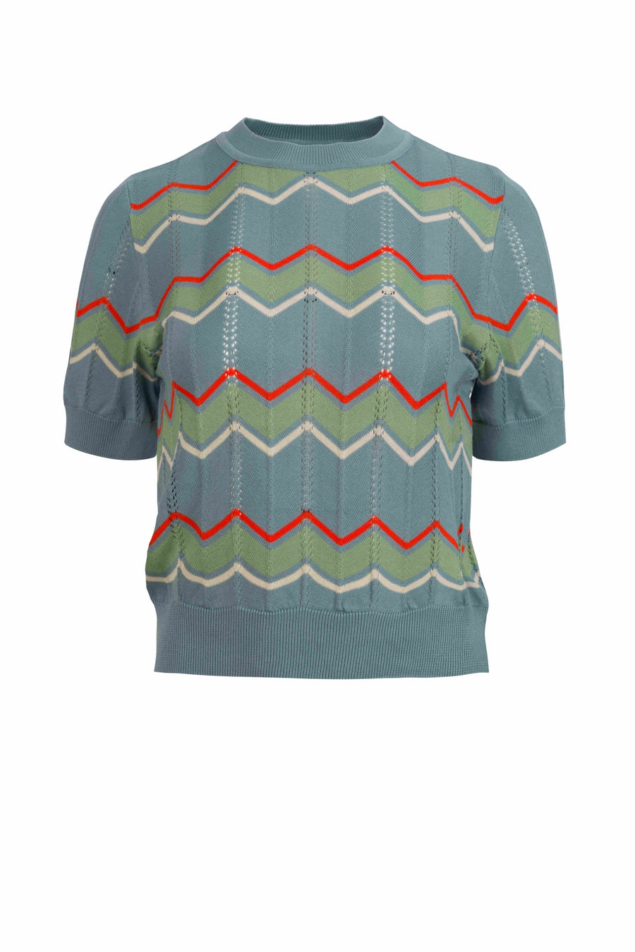 Knitted sweater round neck short sleeve | Teal