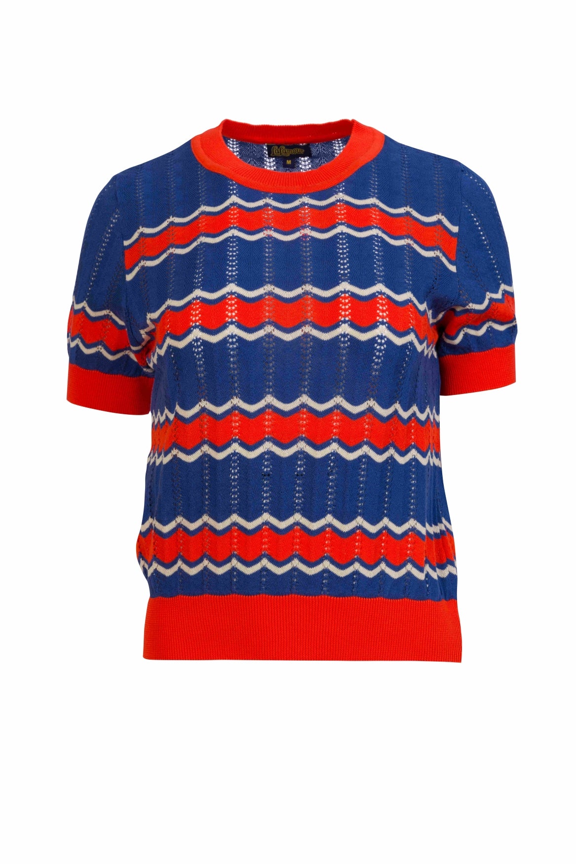 Knitted sweater round neck short sleeve | Indigo