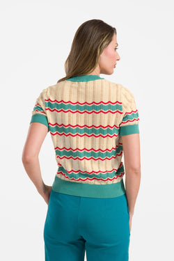 Knitted sweater round neck short sleeve | Cream