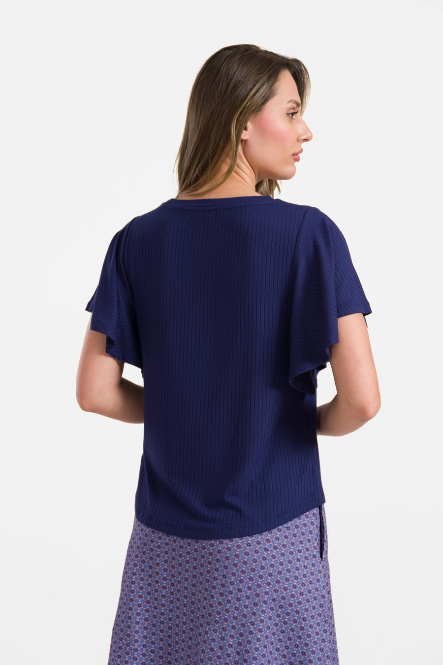 Sophie top short butterfly sleeve | Rib Navy