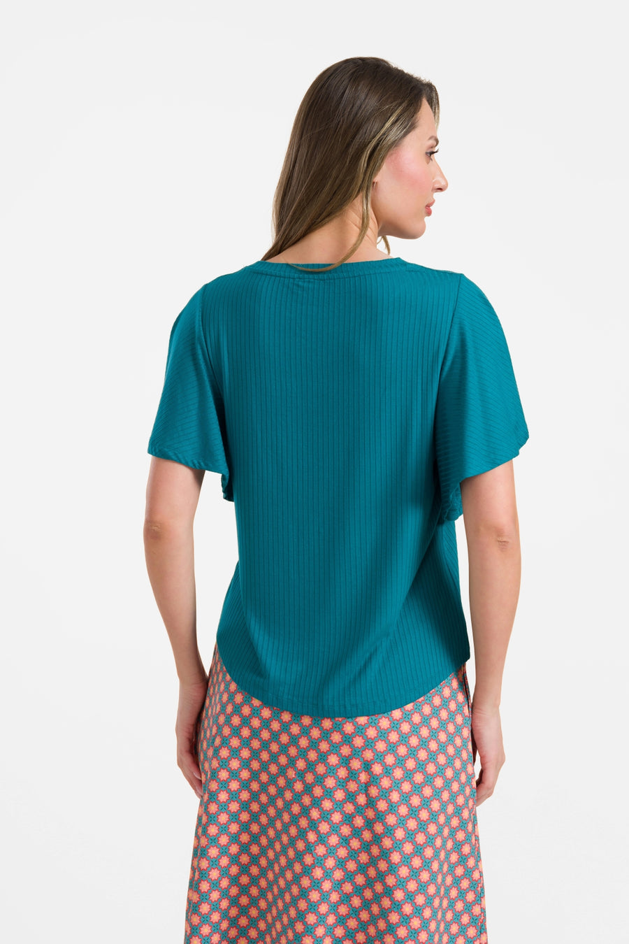 Sophie top short butterfly sleeve | Rib Petrol Blue