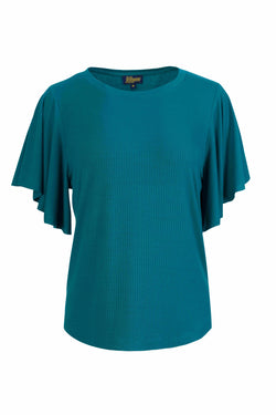 Sophie top short butterfly sleeve | Rib Petrol Blue