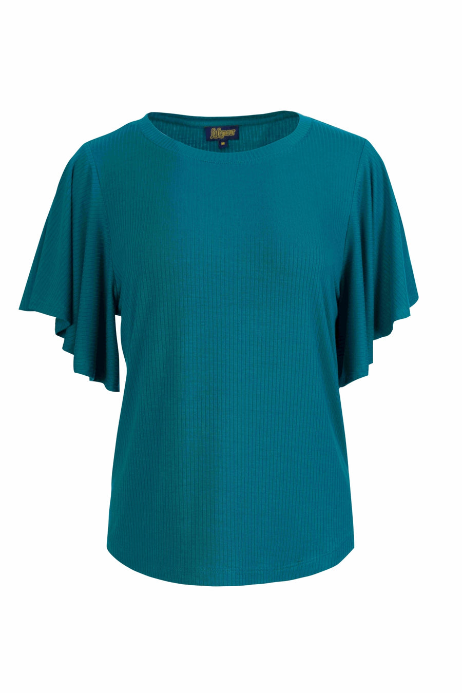 Sophie top short butterfly sleeve | Rib Petrol Blue