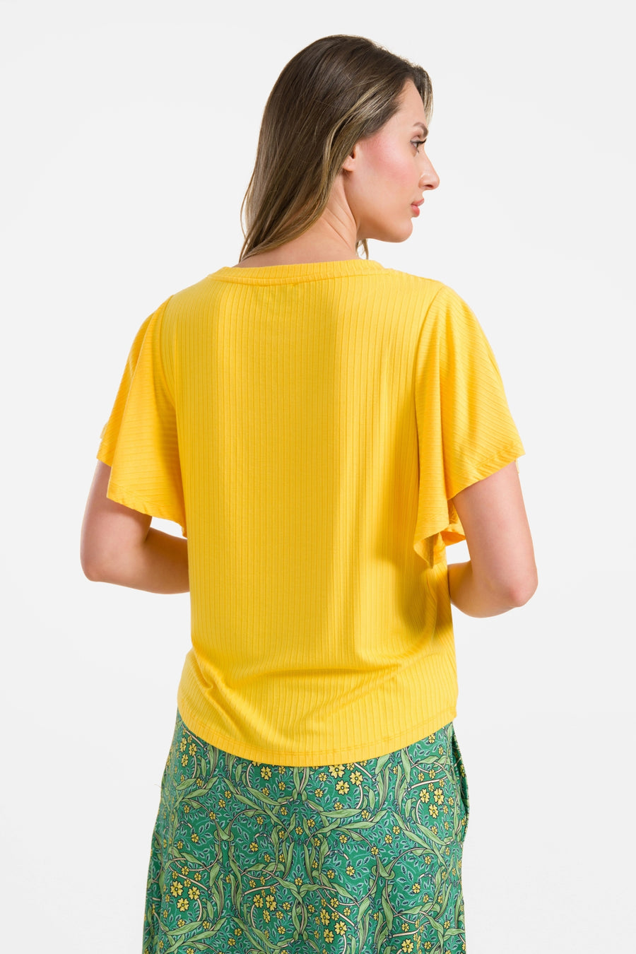 Sophie top short butterfly sleeve | Rib Yellow