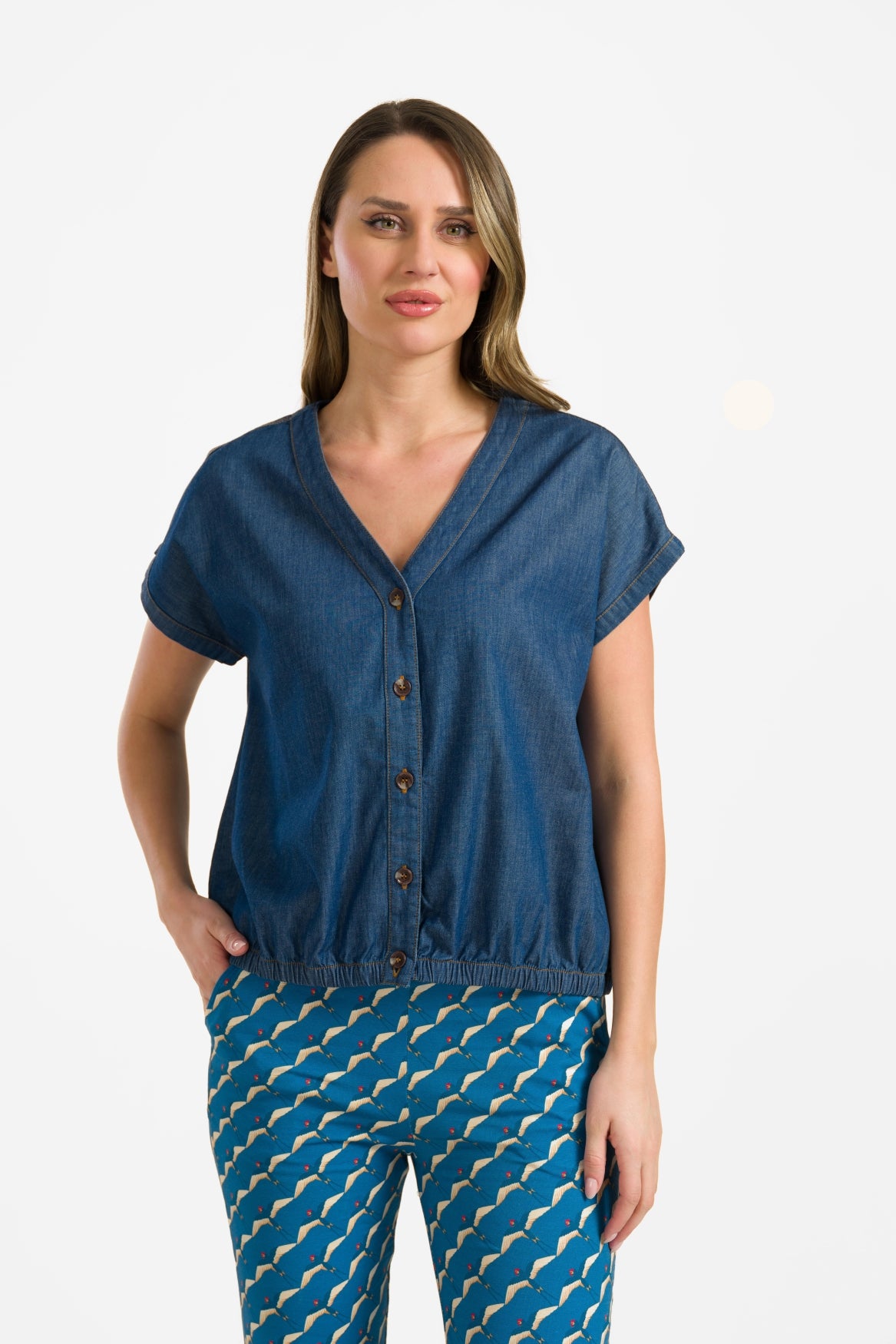 Evy blouse short sleeve | Blue