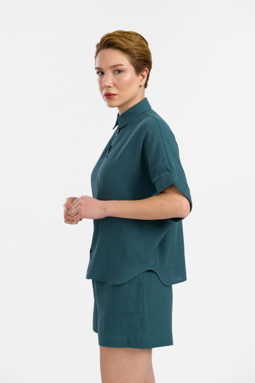 Jill Blouse | Crinkle Petrol