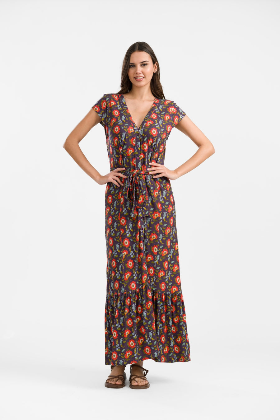 Maud Maxi Dress Short Sleeve | Purple Poppy