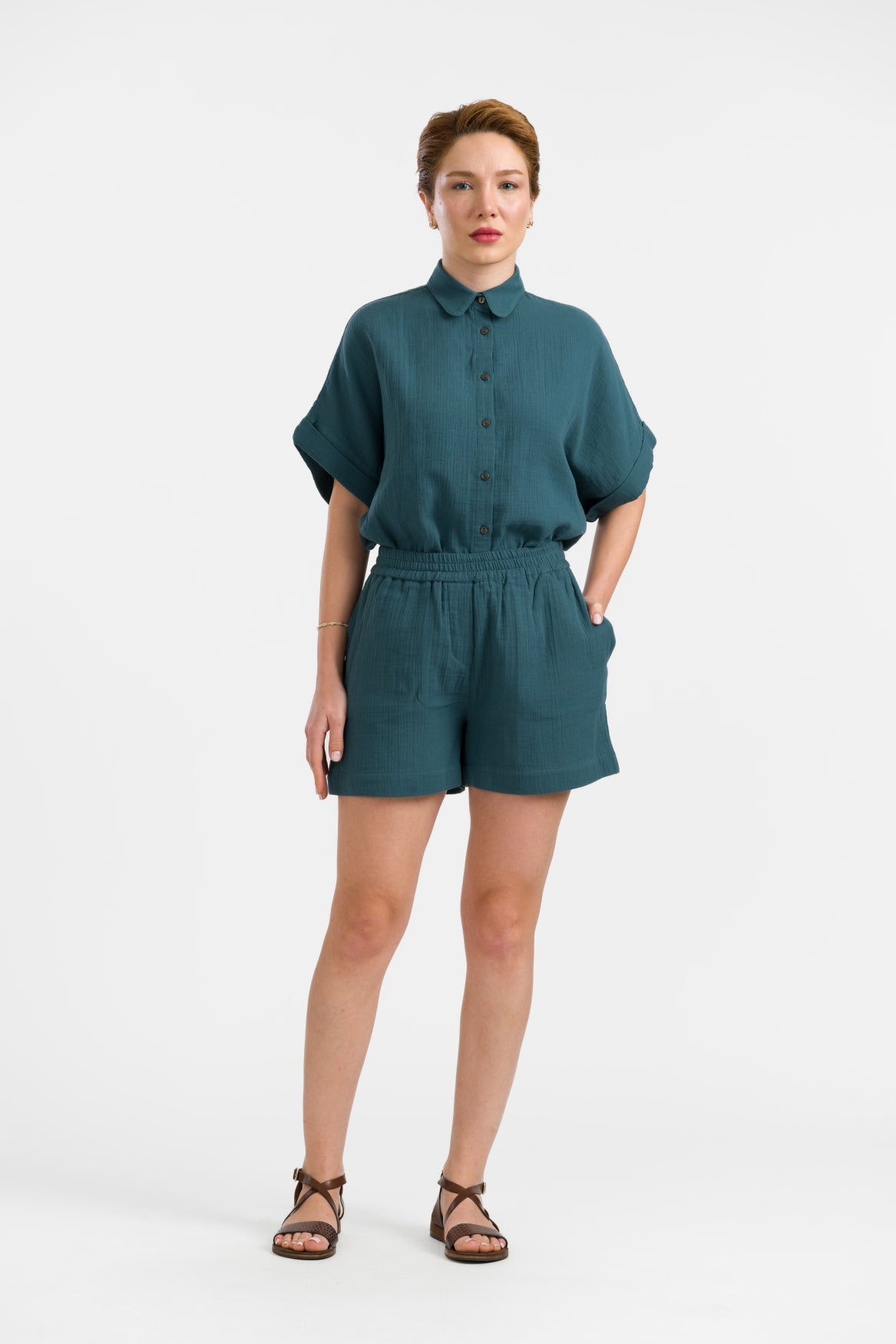 Megan Short Pants | Crinkle Petrol