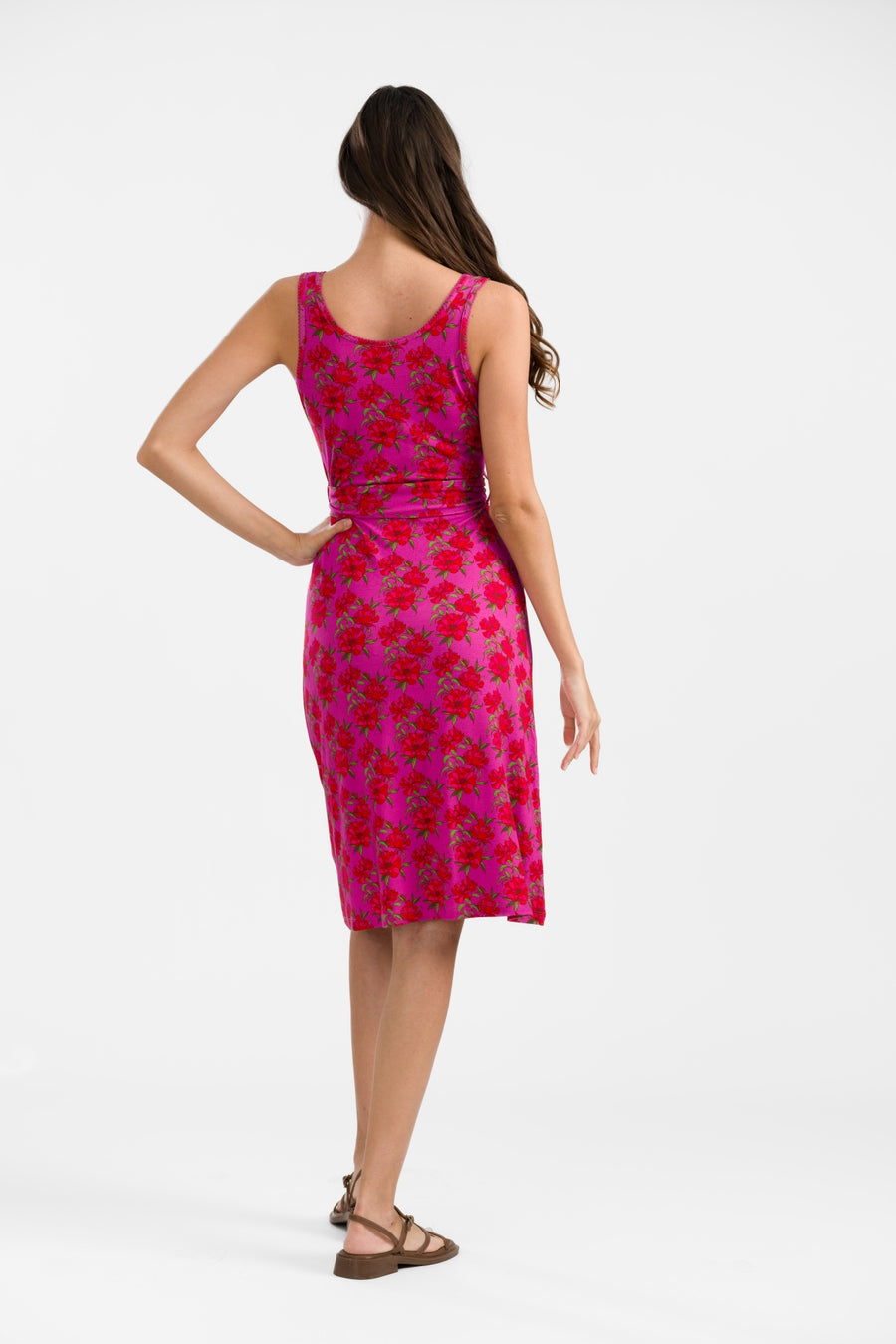 Milly Dress Sleeveless | Fuchsia Flowers