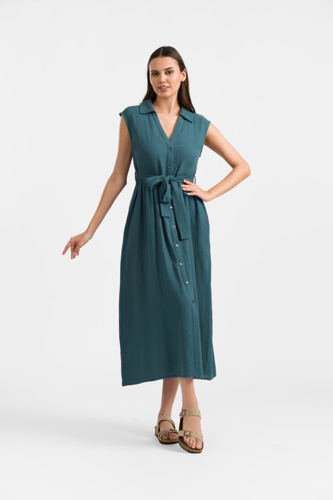 Nikki Dress | Crinkle Petrol
