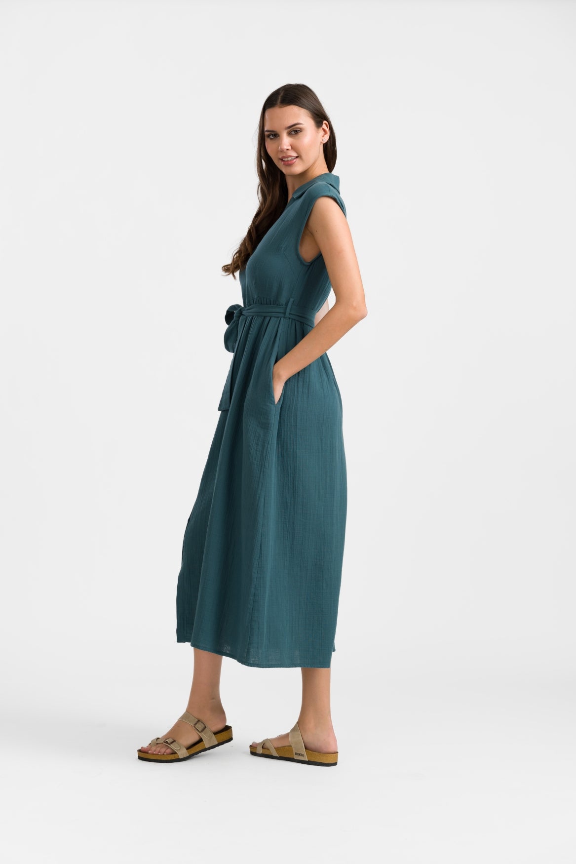 Nikki Dress | Crinkle Petrol