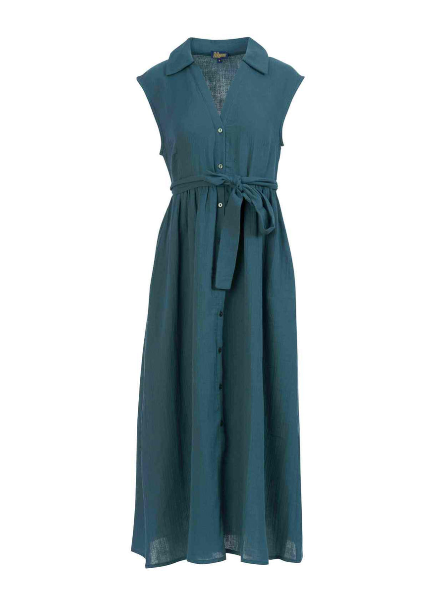 Nikki Dress | Crinkle Petrol