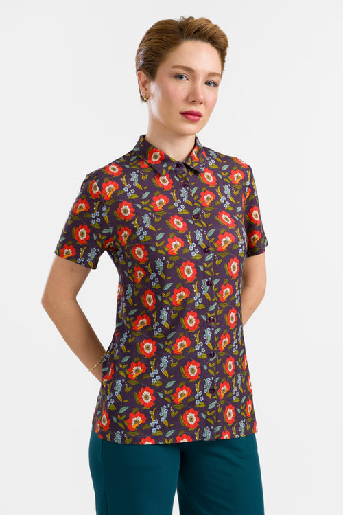 Sill Blouse Short Sleeve | Purple Poppy
