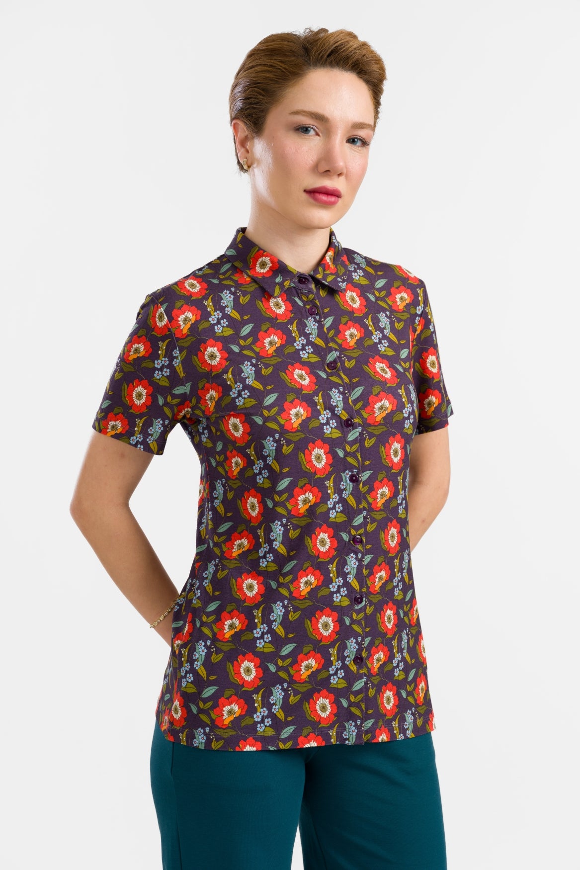 Sill Blouse Short Sleeve | Purple Poppy
