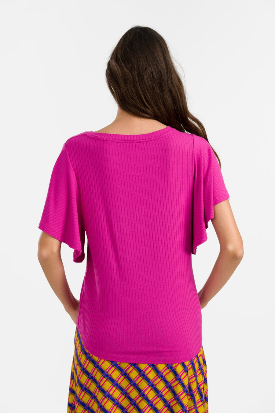 Sophie Top Short Butterfly Sleeve | Rib Fuchsia