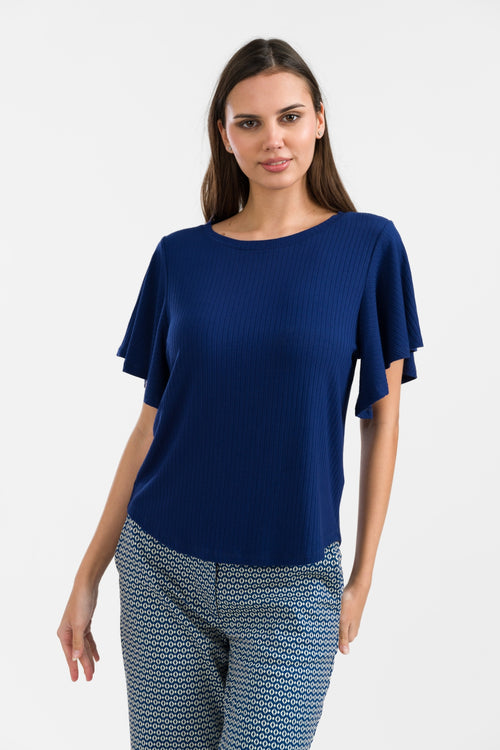 Sophie Top Short Butterfly Sleeve | Rib Navy
