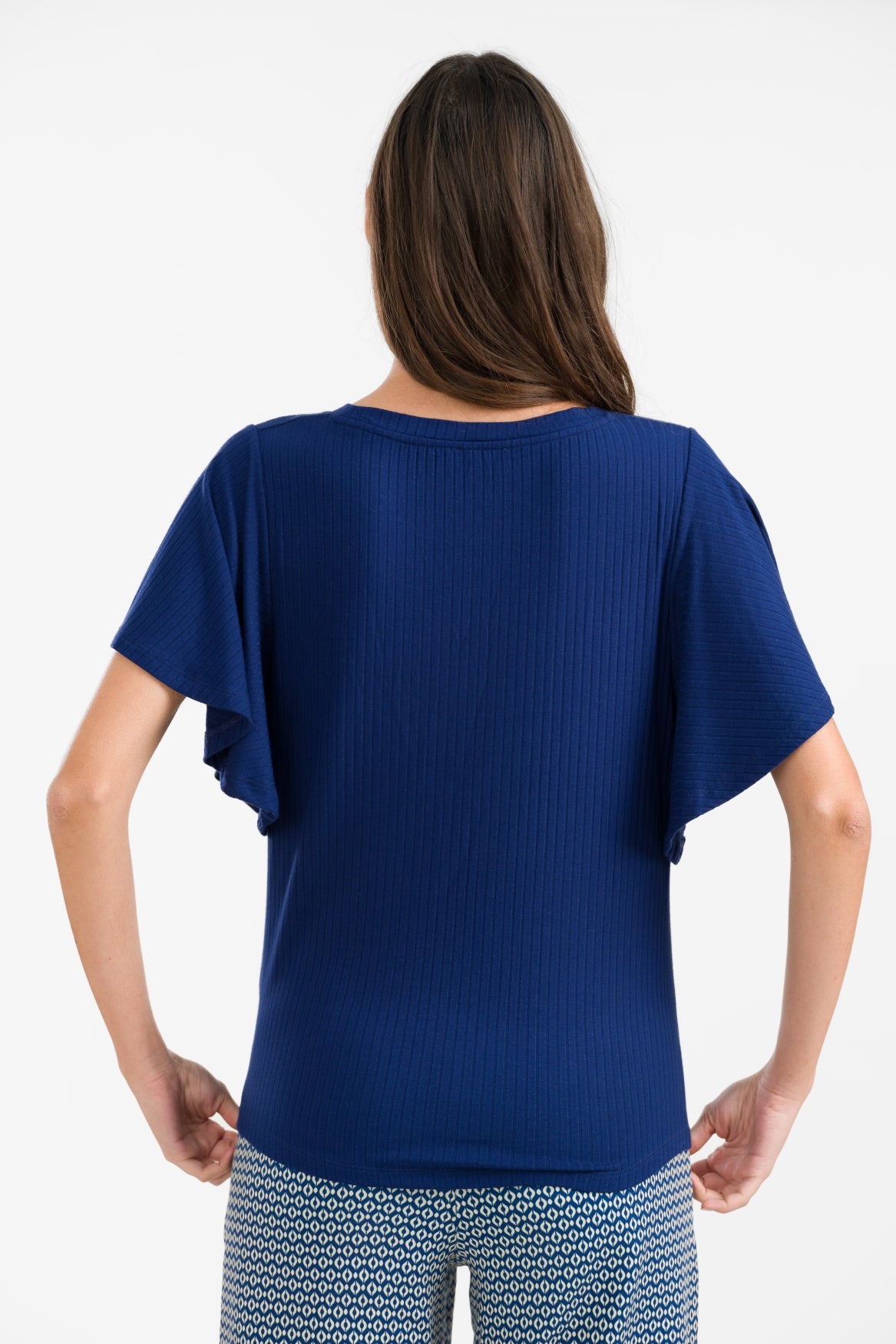 Sophie Top Short Butterfly Sleeve | Rib Navy