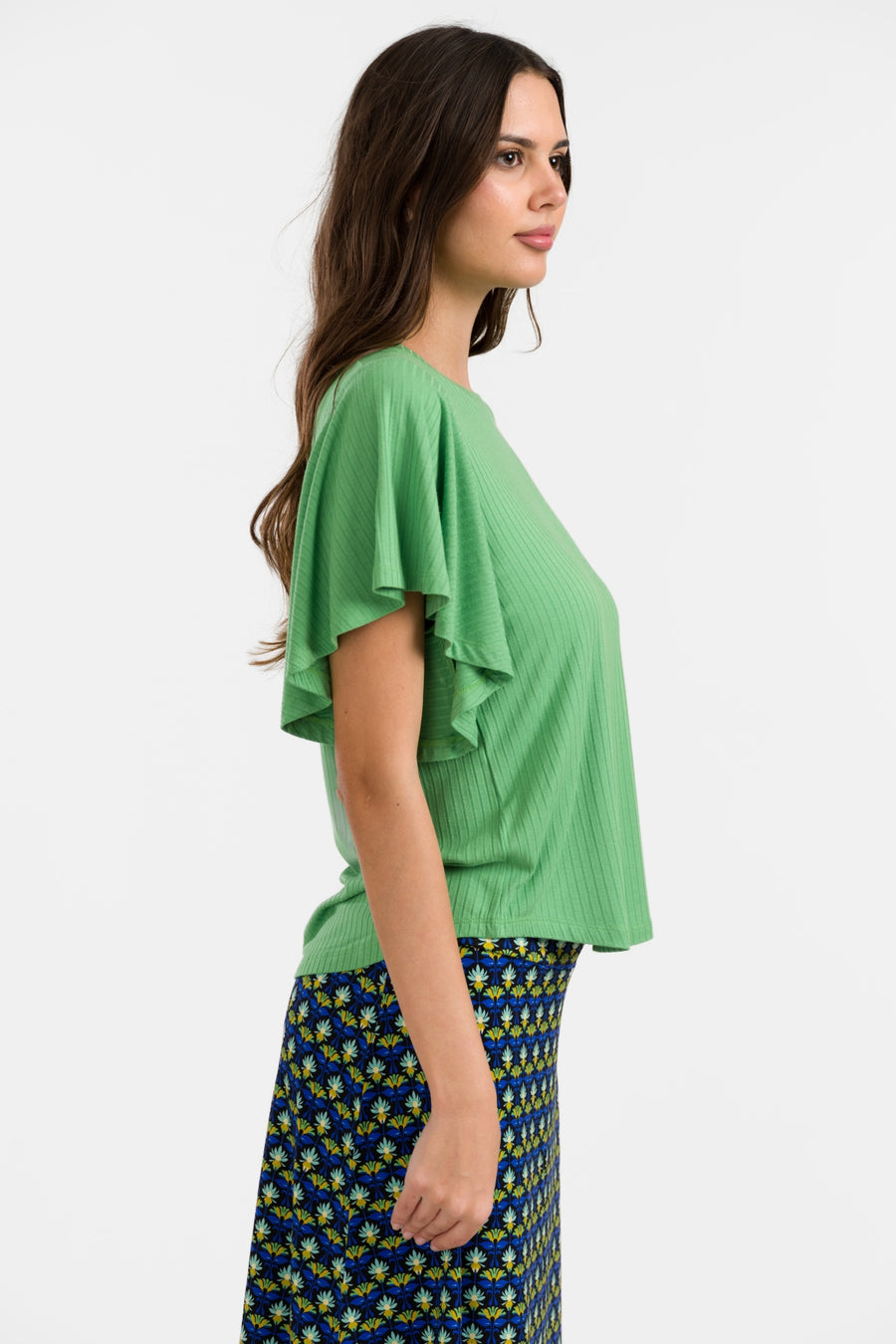 Sophie Top Short Butterfly Sleeve | Rib Green