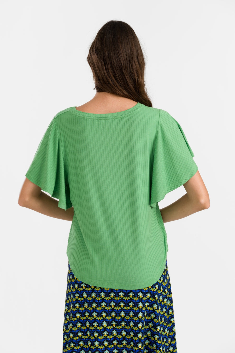Sophie Top Short Butterfly Sleeve | Rib Green