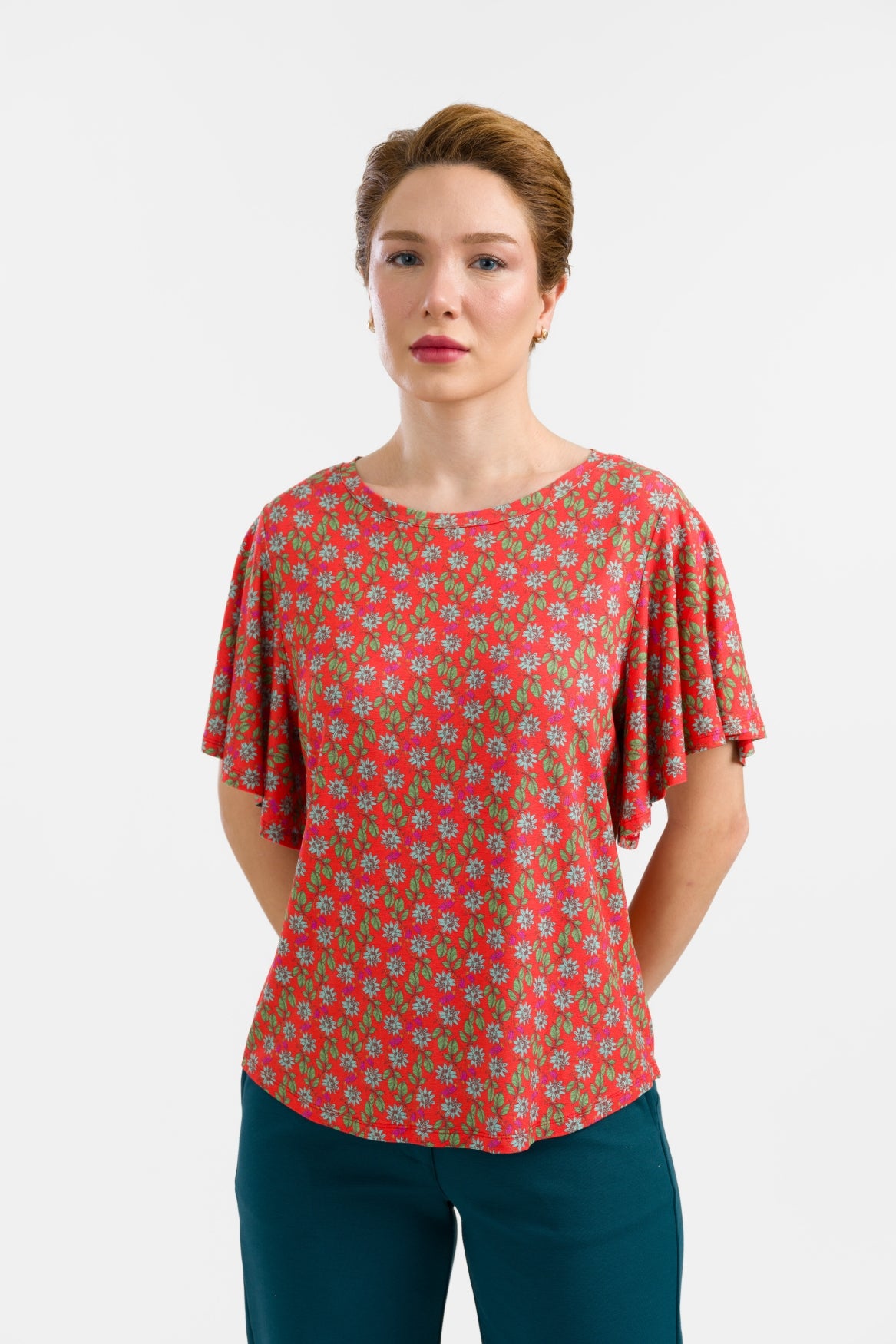Sophie Top Short Butterfly Sleeve | Tropical Tango