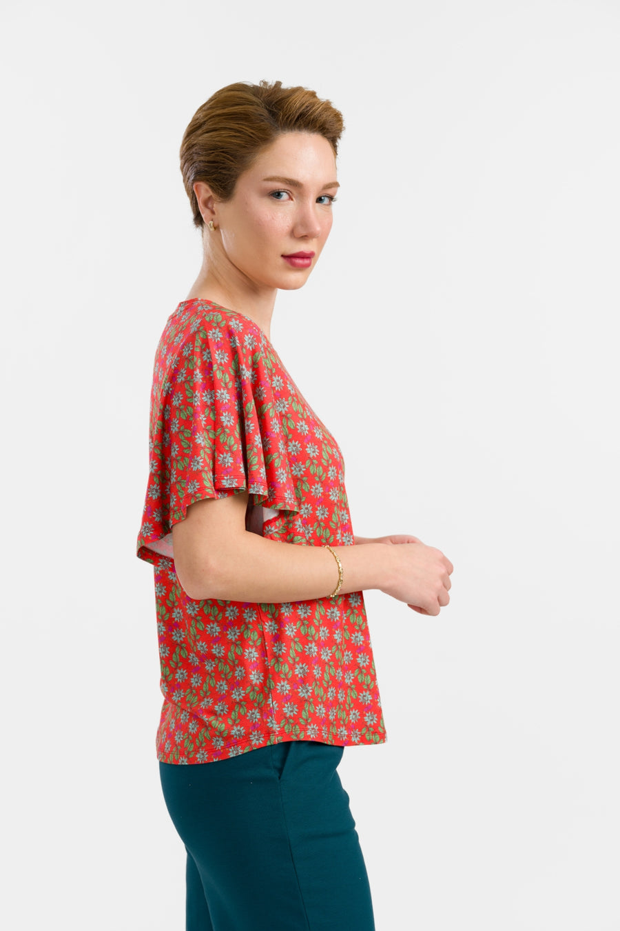 Sophie Top Short Butterfly Sleeve | Tropical Tango