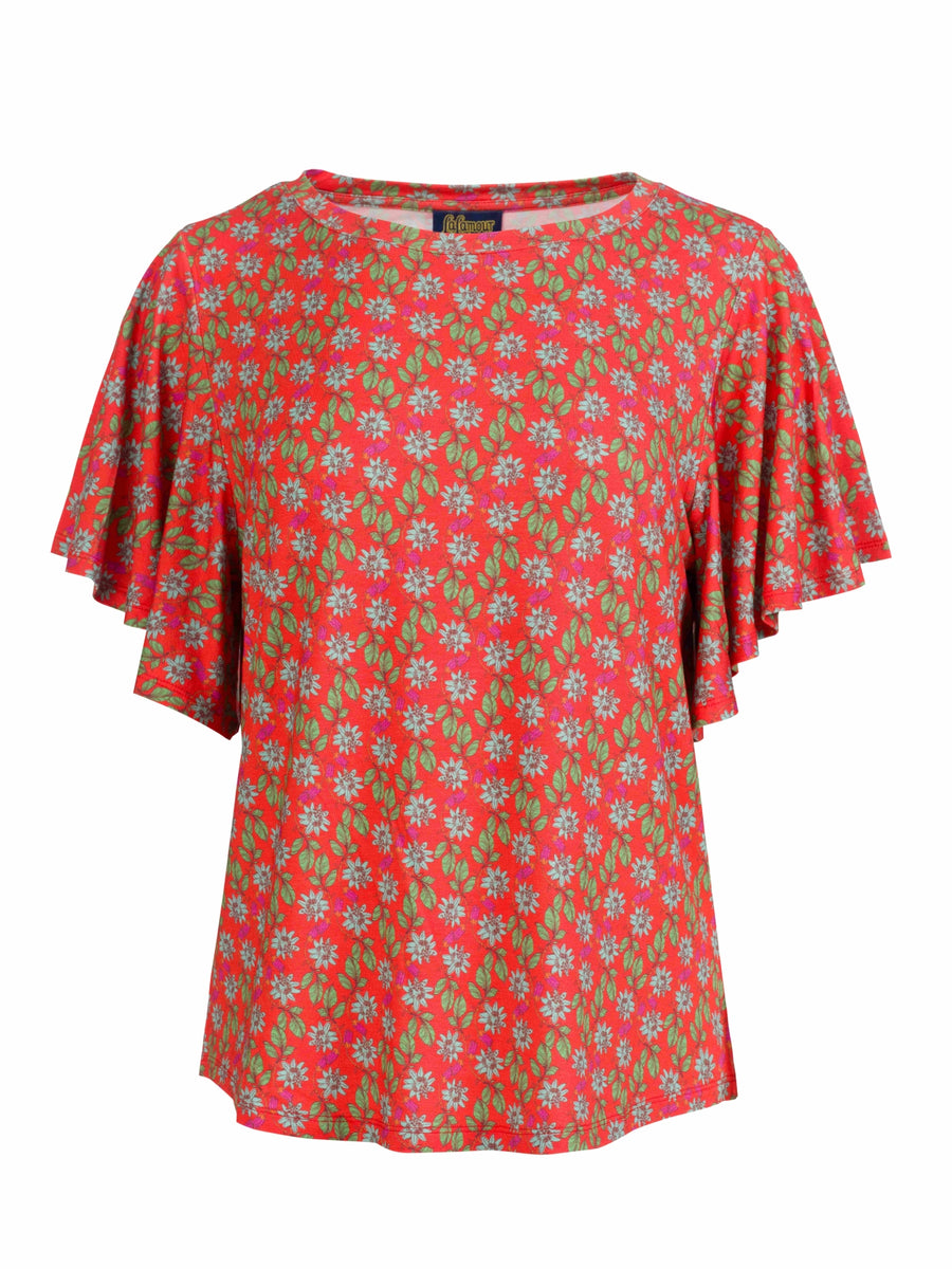 Sophie Top Short Butterfly Sleeve | Tropical Tango