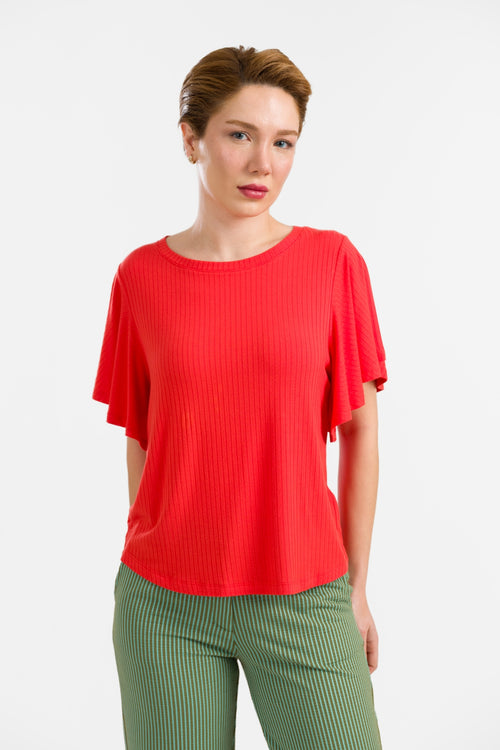 Sophie Top Short Butterfly Sleeve | Rib Red