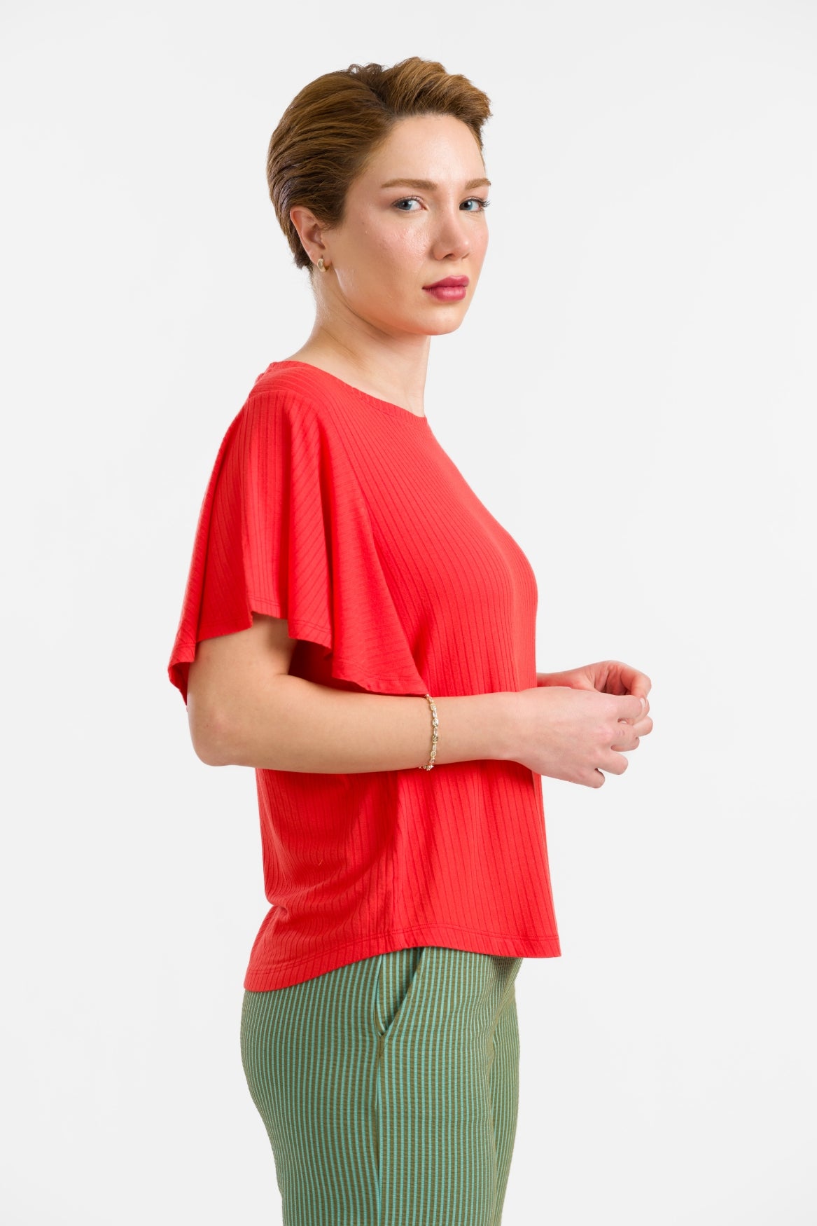 Sophie Top Short Butterfly Sleeve | Rib Red