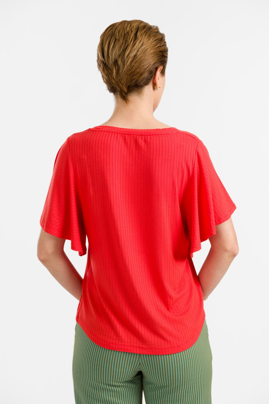 Sophie Top Short Butterfly Sleeve | Rib Red
