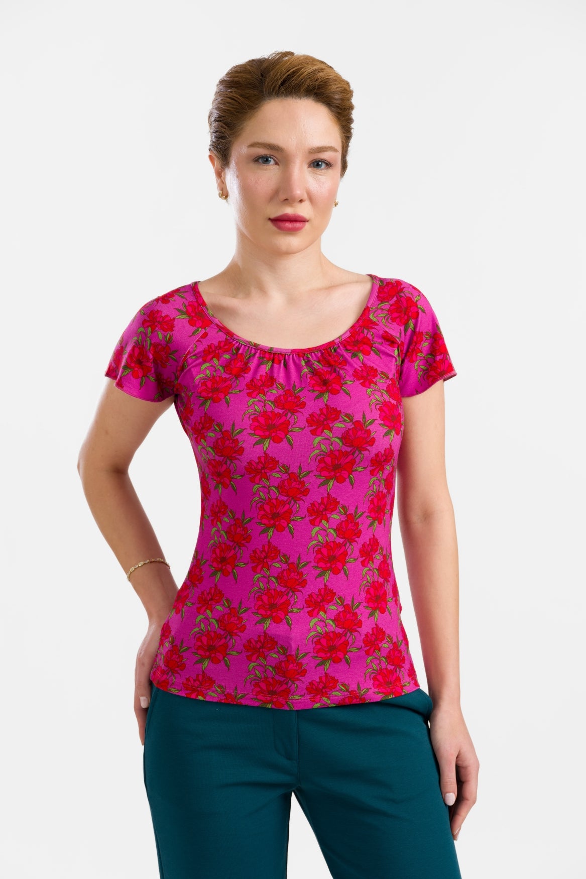 Butterfly Top Short Sleeve | Fuchsia Flowers